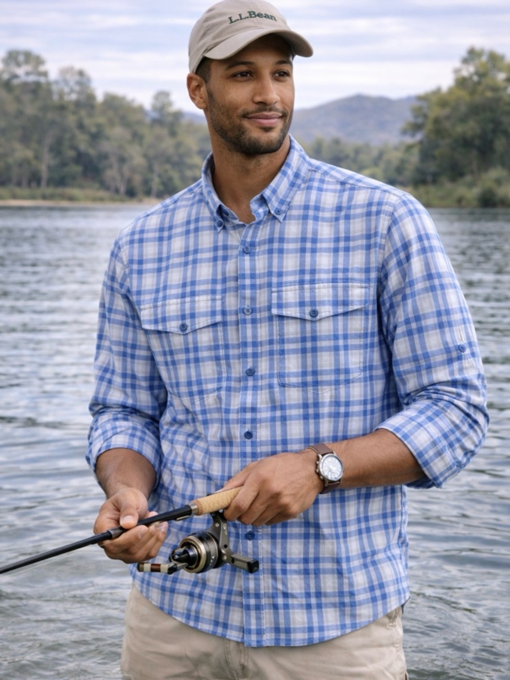 L.L. Bean No‎ Fly Zone Shirt XL Blue Plaid Fishing Hiking UV NWT